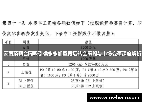 云南顶薪合同吸引侯永永加盟背后转会策略与市场变革深度解析